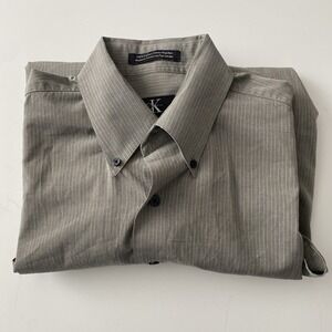 Calvin Klein / CK Long Sleeve Button-up Shirt Grey with White Stripes Med 15 1/2